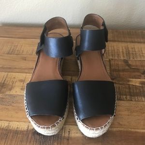Franco Sarto Black Leather Espadrille Sandal